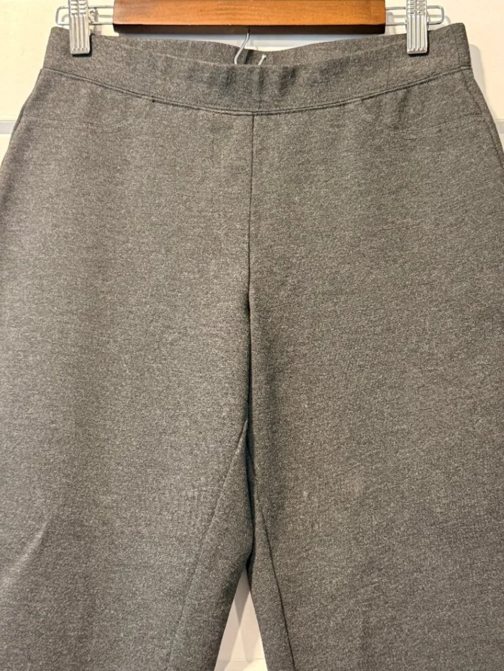 Susan Graver Dark Gray Stretch Trousers w/ Wide Waistband & Back Pockets